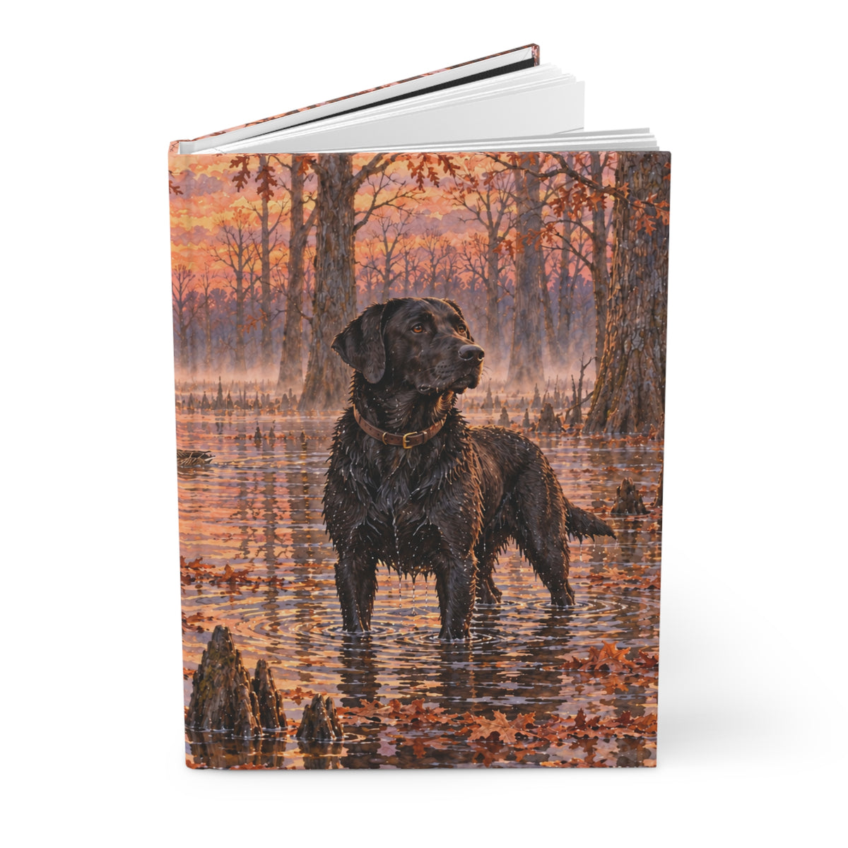 Black Labrador Journal — Autumn Swamp Sunset Hardcover Notebook