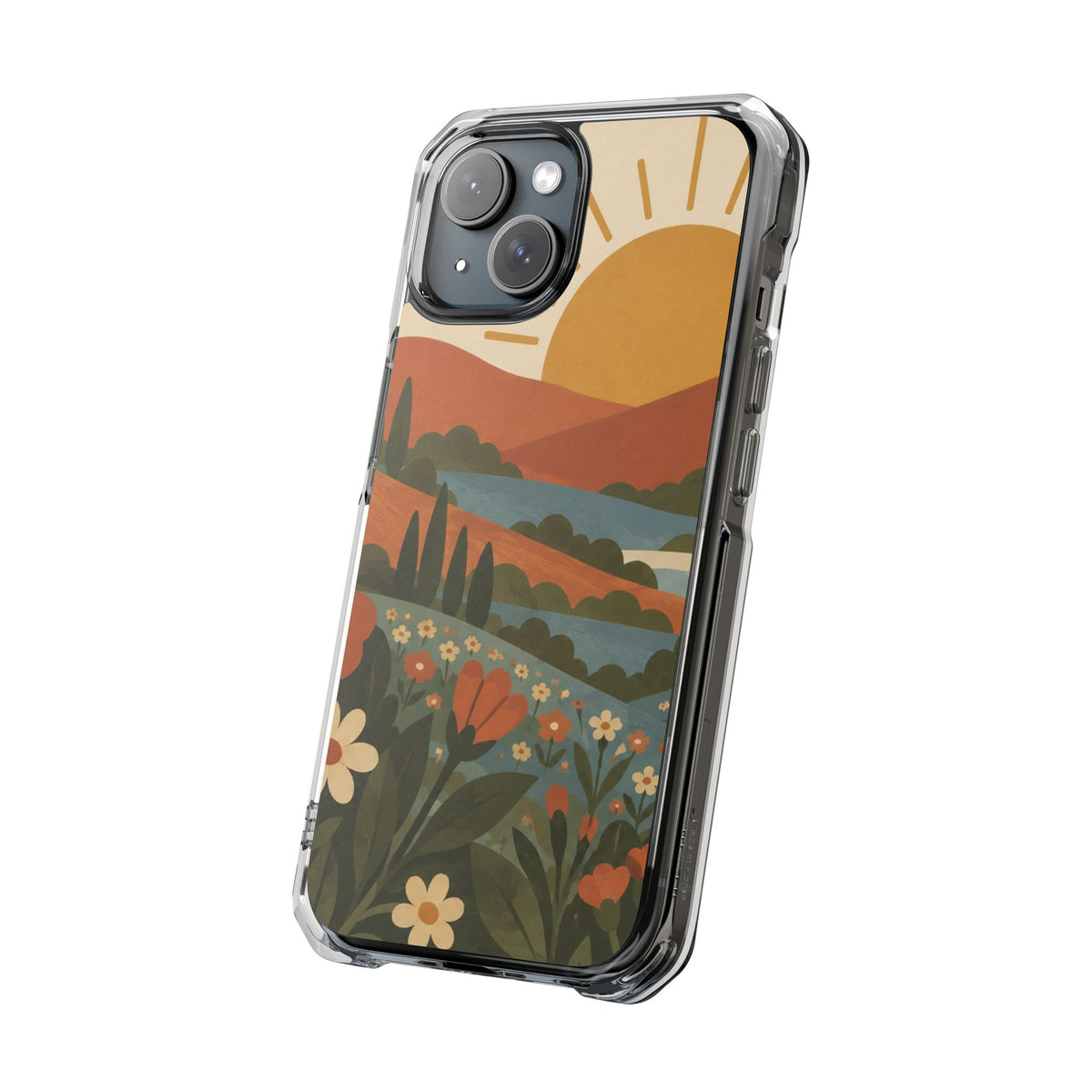 Clear Magnetic Phone Case Floral Sunset Hills Design