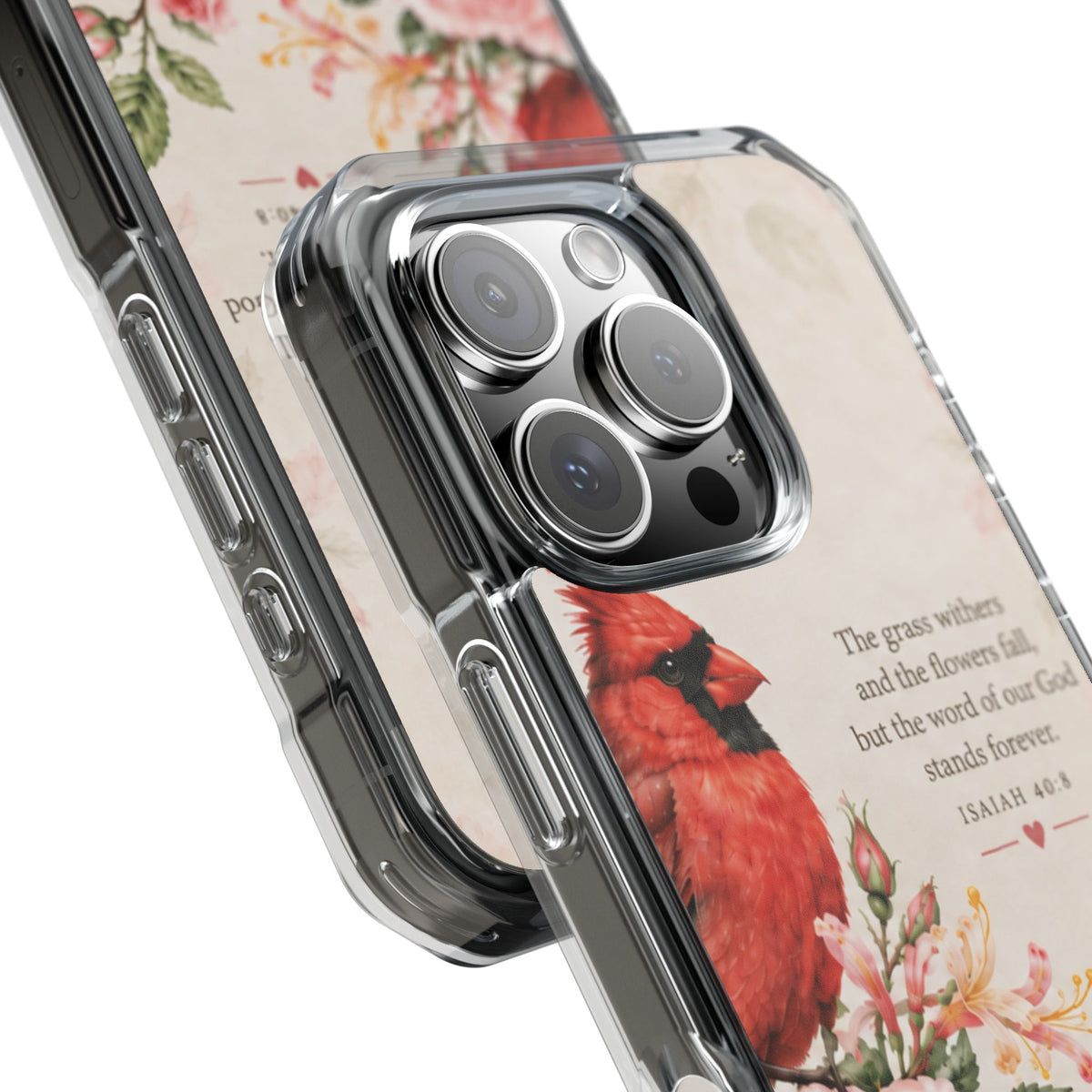 Clear Magnetic Phone Case — Cardinal Scene Isiah 40:8