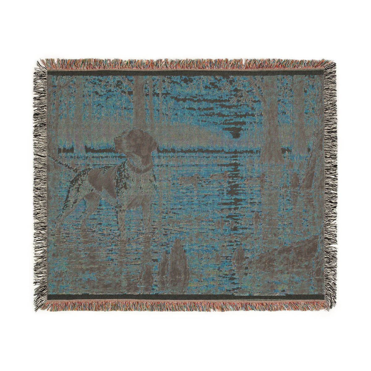 Mohican River Scenic Woven Blanket — Rustic Lake Bird Dog Pointer Landscape Throw