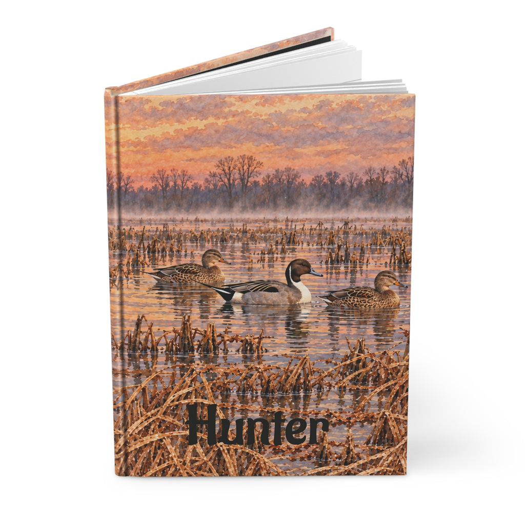 Duck Hunting Journal – Personalized Hardcover Lined Notebook (Sunrise Marsh, "Hunter")