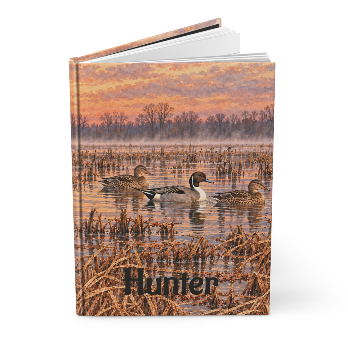 Duck Hunting Journal – Personalized Hardcover Lined Notebook (Sunrise Marsh, "Hunter")