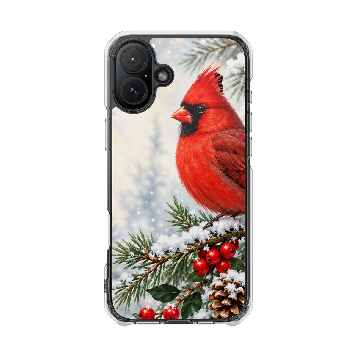 Clear Magnetic Phone Case — Winter Cardinal Scene