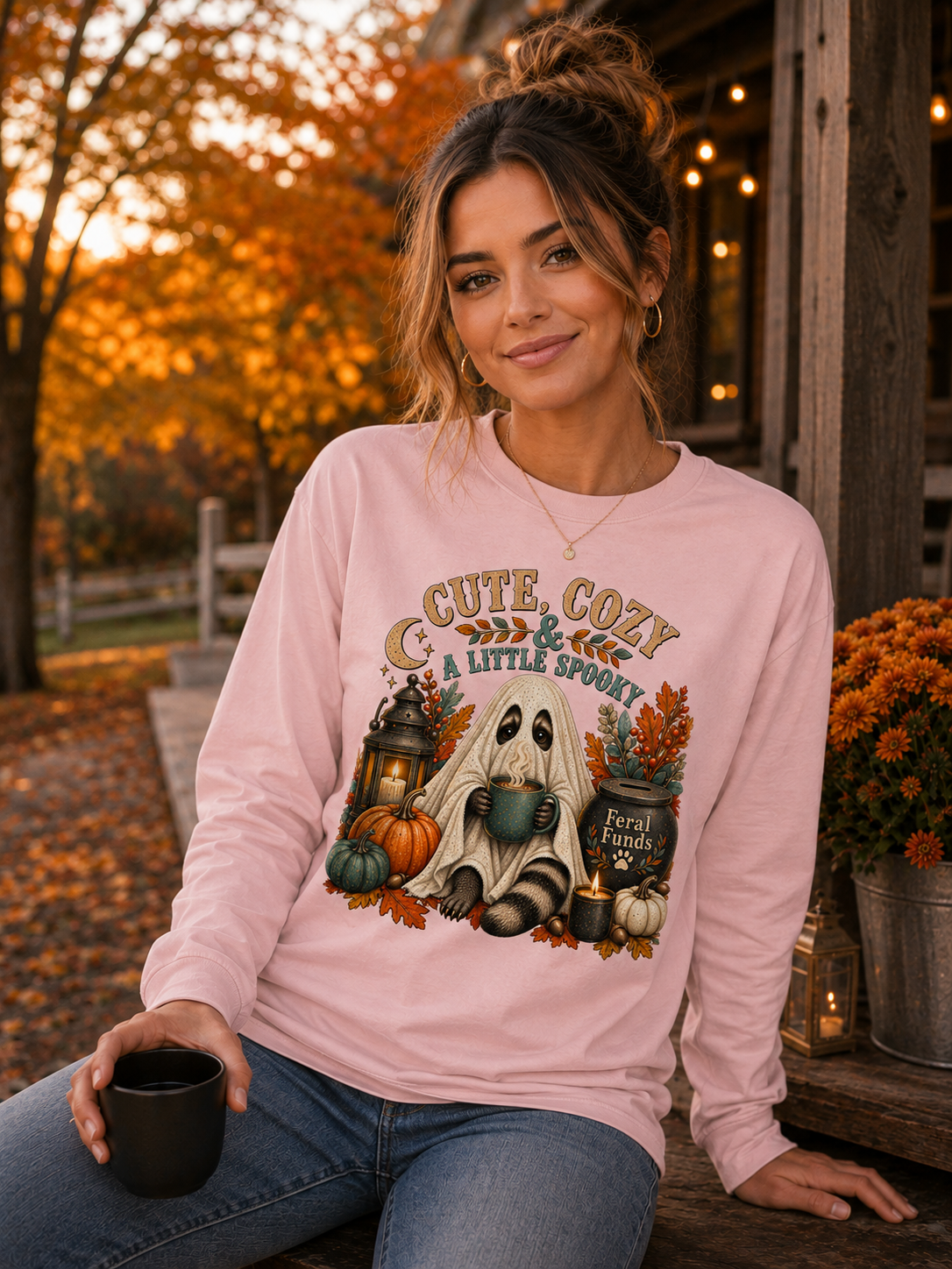 Cozy Ghost Fall Long Sleeve Shirt | Pumpkin Halloween Long Sleeve Tee