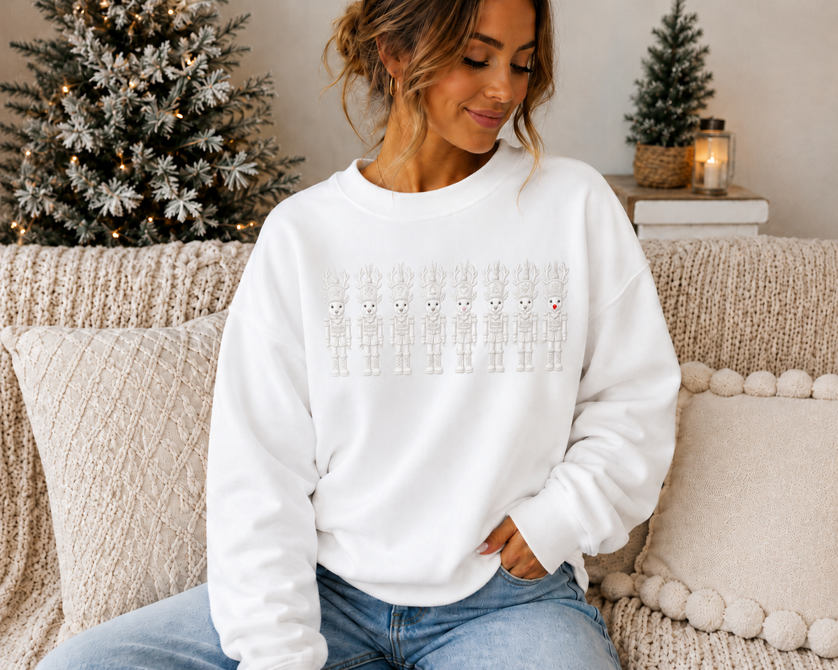 Nutcracker Reindeer Embroidered Sweatshirt | Christmas Crewneck