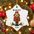 Personalized Beagle Dog Nutcracker White Snowflake Ornament, Custom Names and Year, Christmas Gift, Keepsake, Ceramic Ornament