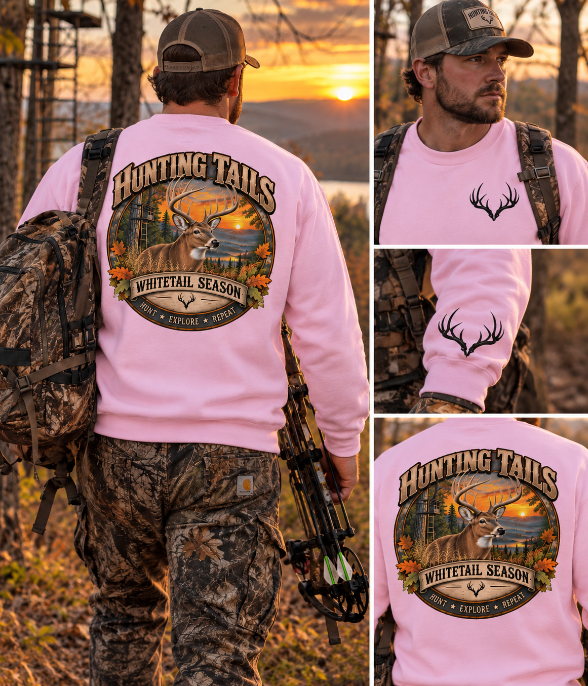 Safety Pink Whitetail Deer Hunting Sweatshirt – Buck Hunter Crewneck