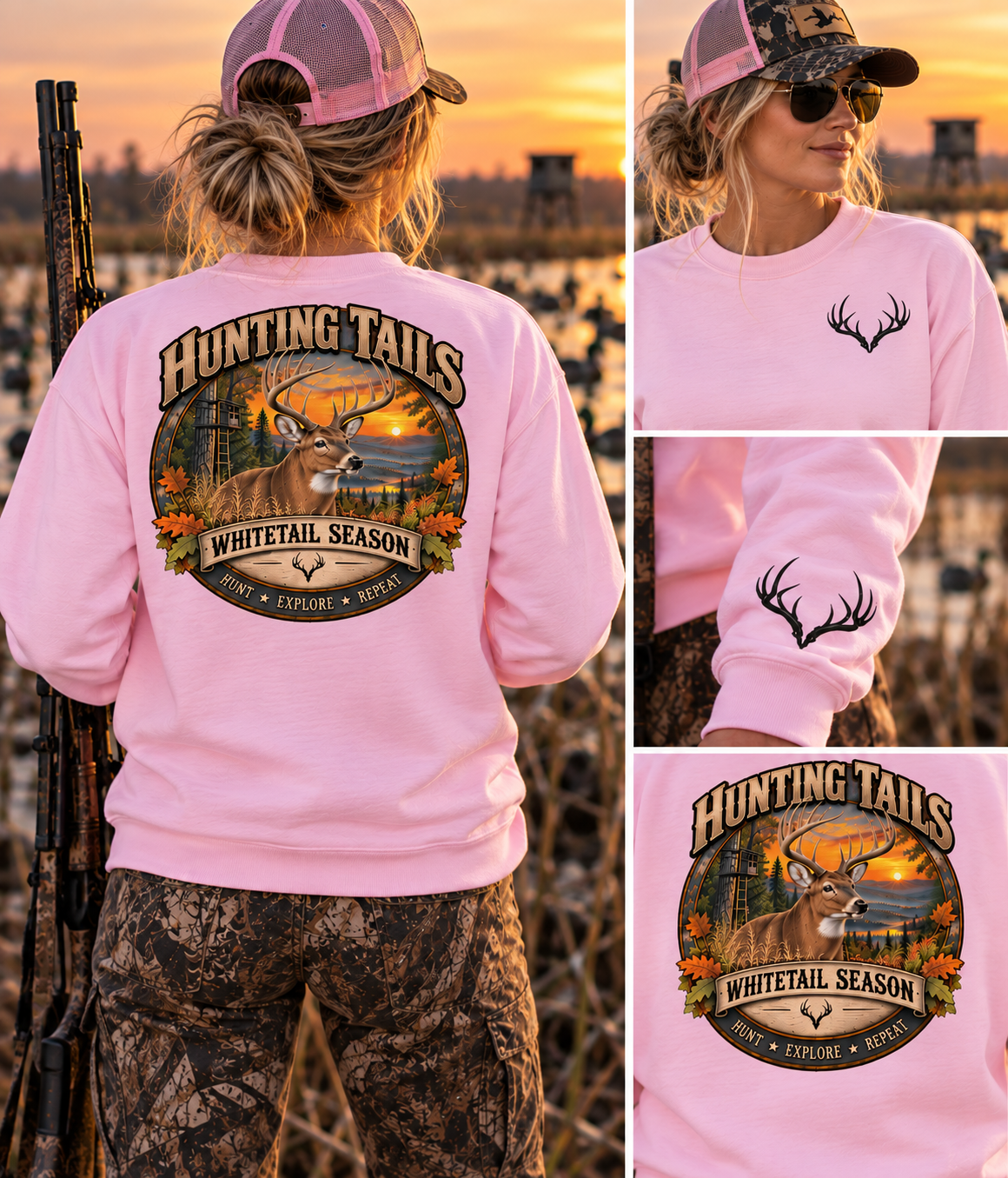 Light Pink Whitetail Deer Hunting Sweatshirt – Buck Hunter Crewneck