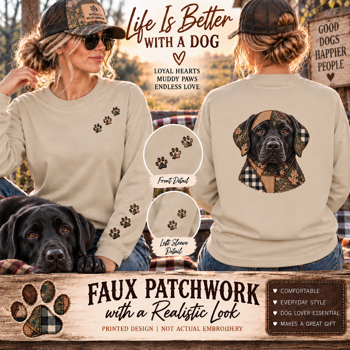 Faux Patchwork Black Lab Shirt, Labrador Hunting Long Sleeve, Arkansas Hunter Gift