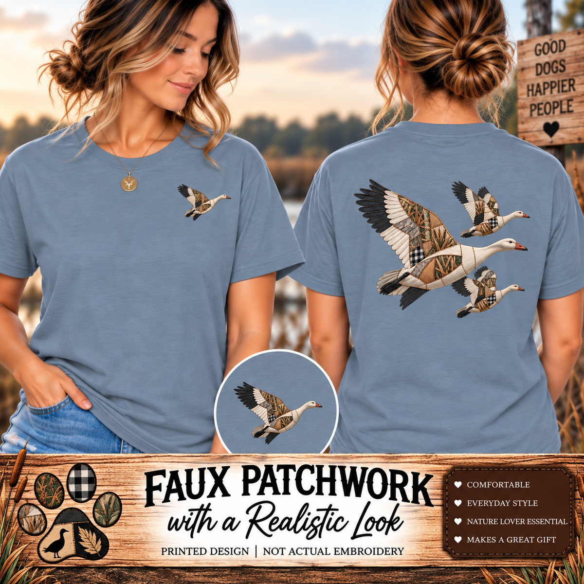 Faux Patchwork Snow Goose Shirt, Snow Geese Hunting T-Shirt, Arkansas Waterfowl Hunter Gift
