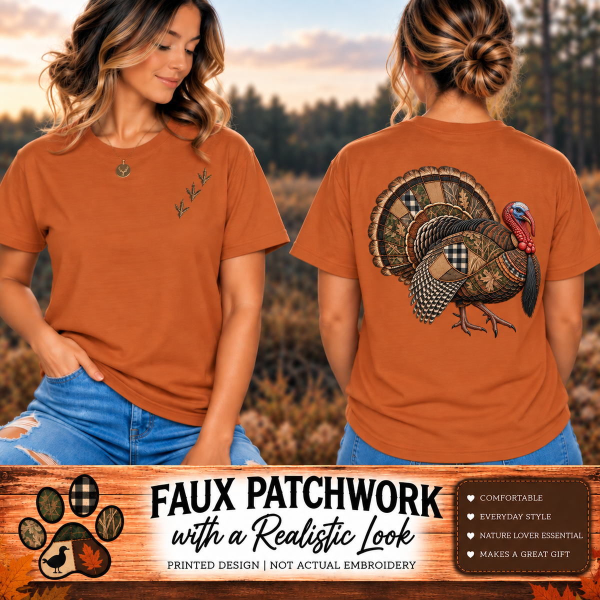 Faux Patchwork Turkey Shirt, Turkey Hunting T-Shirt, Arkansas Waterfowl Hunter Gift