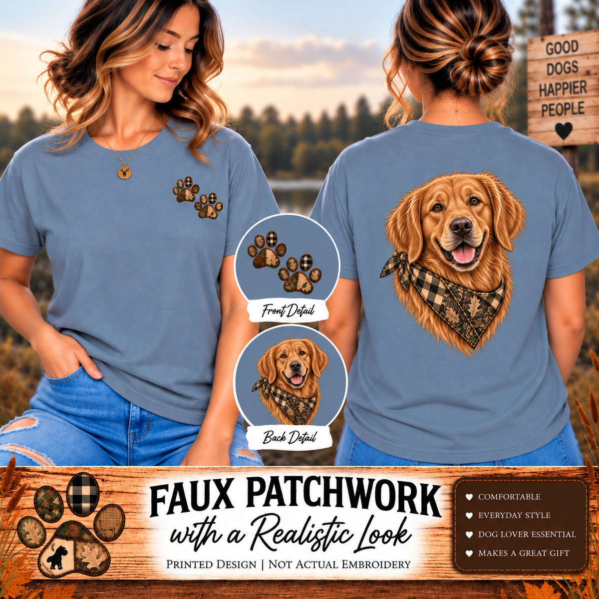 Faux Patchwork Golden Retriever Shirt, Golden Retriever Hunting T-Shirt, Arkansas Hunter Gift