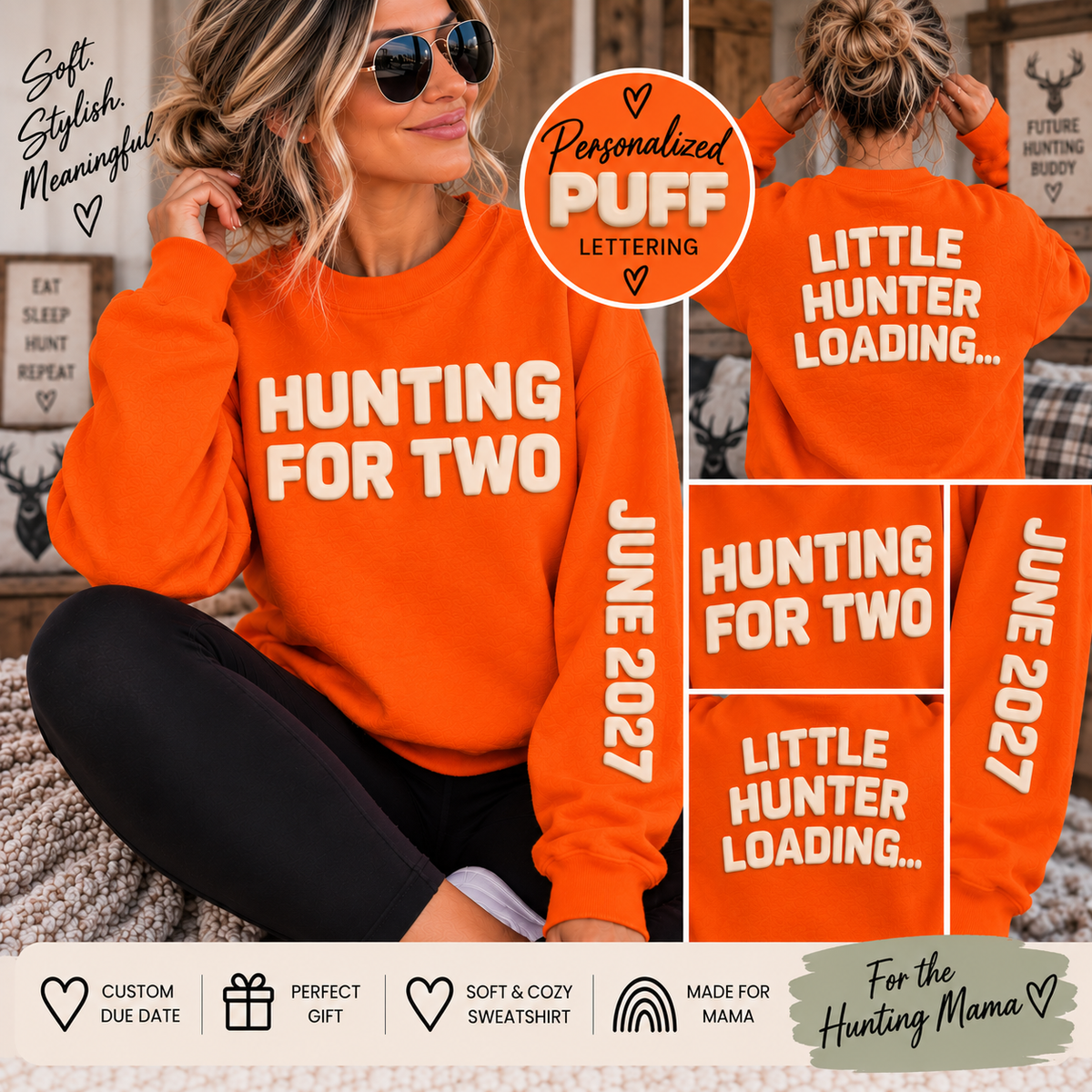 Personalized Mom to Be Sweatshirt, Custom Due Date Pregnancy Announcement, Hunter Sweatshirt, Blue Puff Expecting Mom Gift