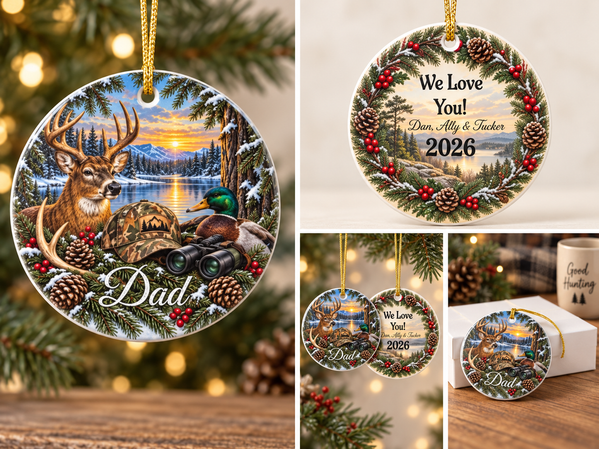 Personalized Christmas Ornament, Custom Name Family Keepsake, Hunter Ornament, Christmas Gift for Family, Friends or Memorial