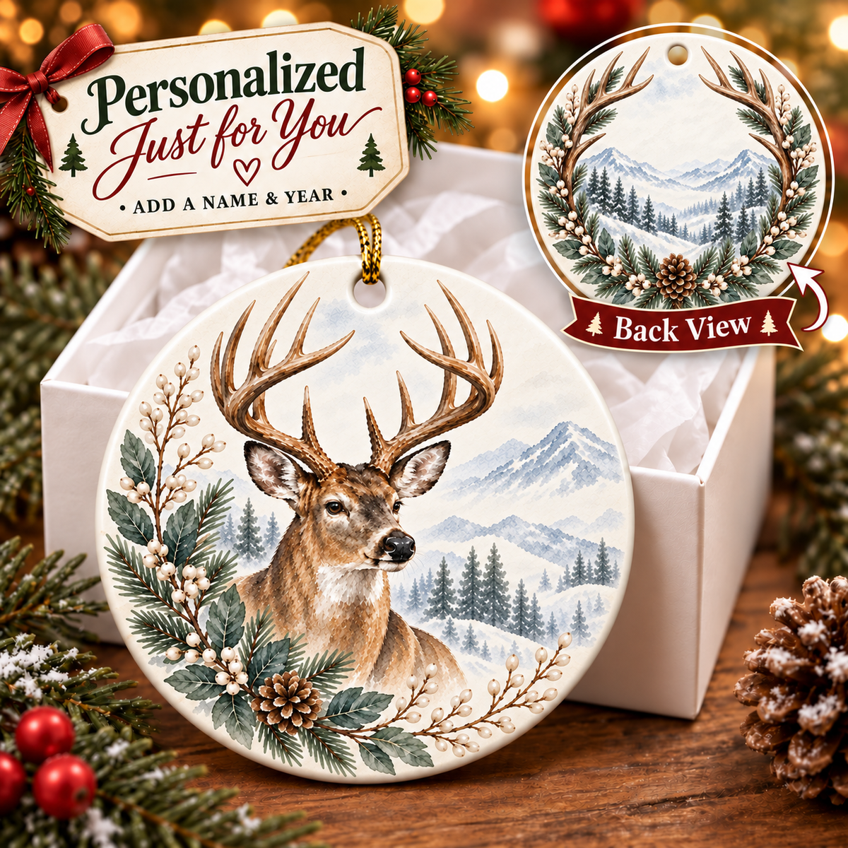 Personalized Christmas Ornament, Custom Name Family Keepsake, Hunter Ornament, Christmas Gift for Family, Friends or Memorial