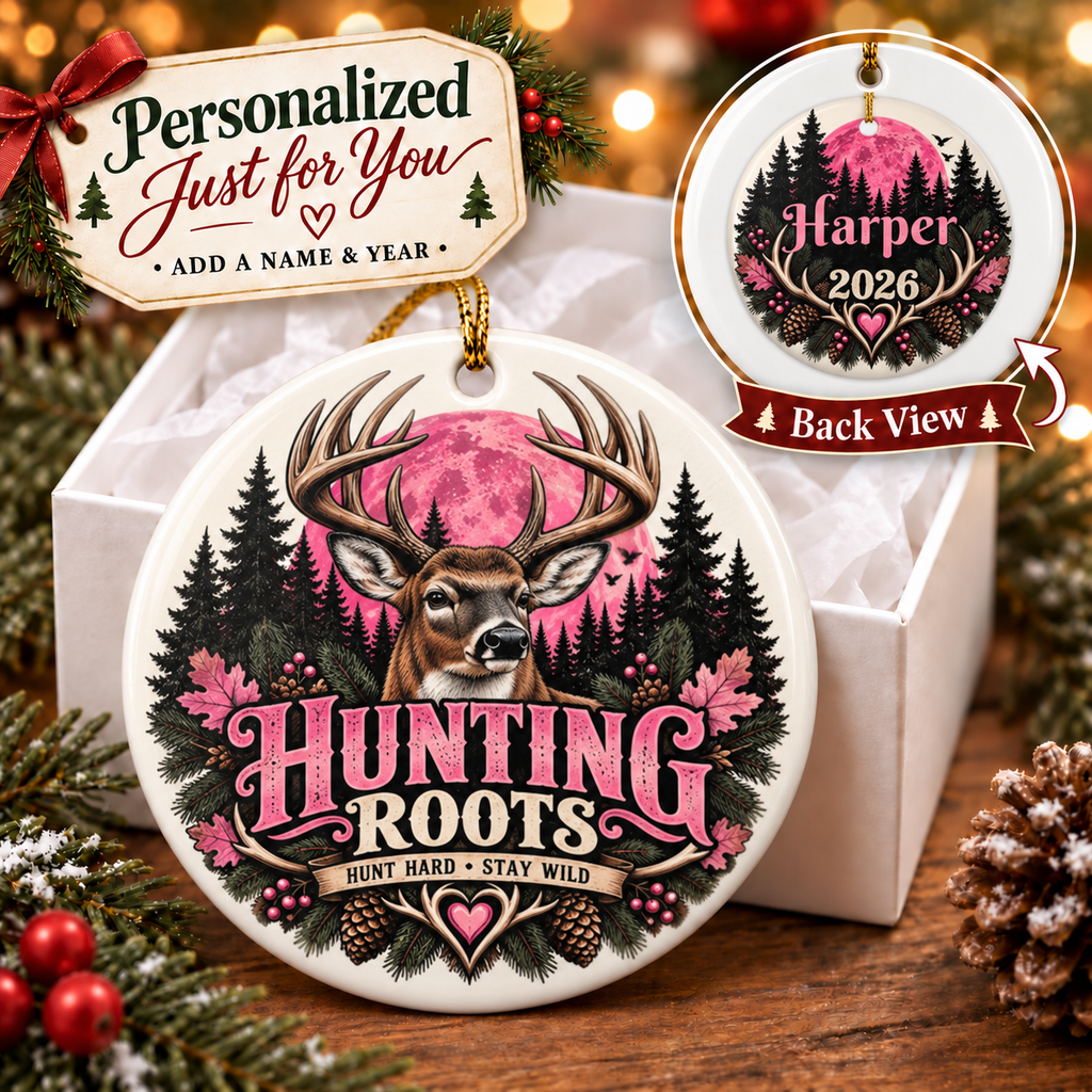 Personalized Pink Whitetail Hunter Ornament, Custom Name 2026 Christmas Keepsake, Gift for Her