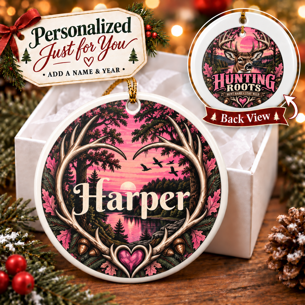 Personalized Southern Deer Hunter Ornament, Pink Whitetail Christmas Keepsake, Custom Name 2026 Gift