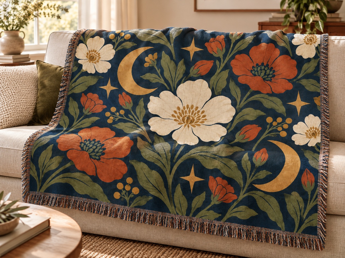 Boho Geometric Woven Blanket — Retro Floral Tile Soft Throw
