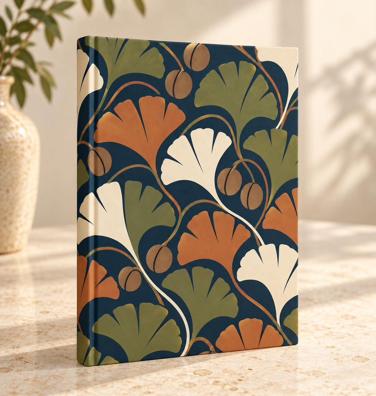 Botanical Ginkgo Hardcover Journal — Retro Floral Lined Notebook