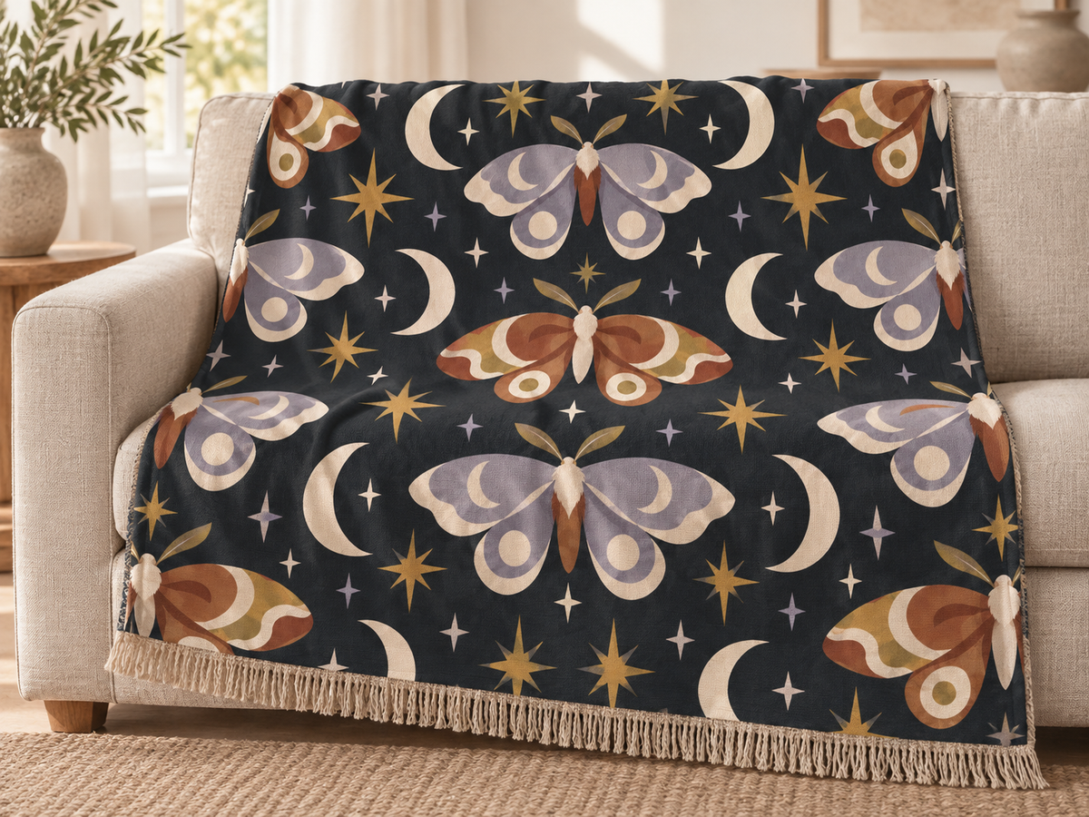 Celestial Moth Woven Blanket