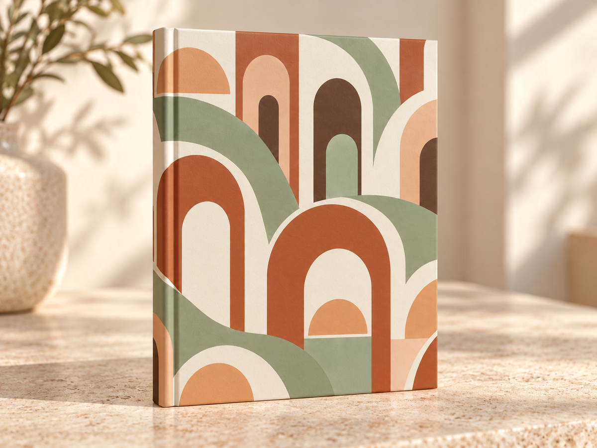 Retro Arch Pattern Hardcover Journal — Lined Matte Notebook for Notes & Daily Planning