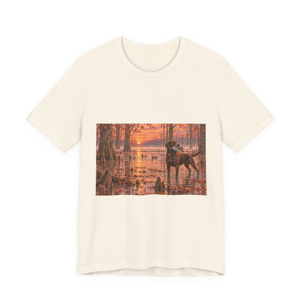 Sunset Bay Retriever T-Shirt — Dog Lover Sunset Woodland Tee