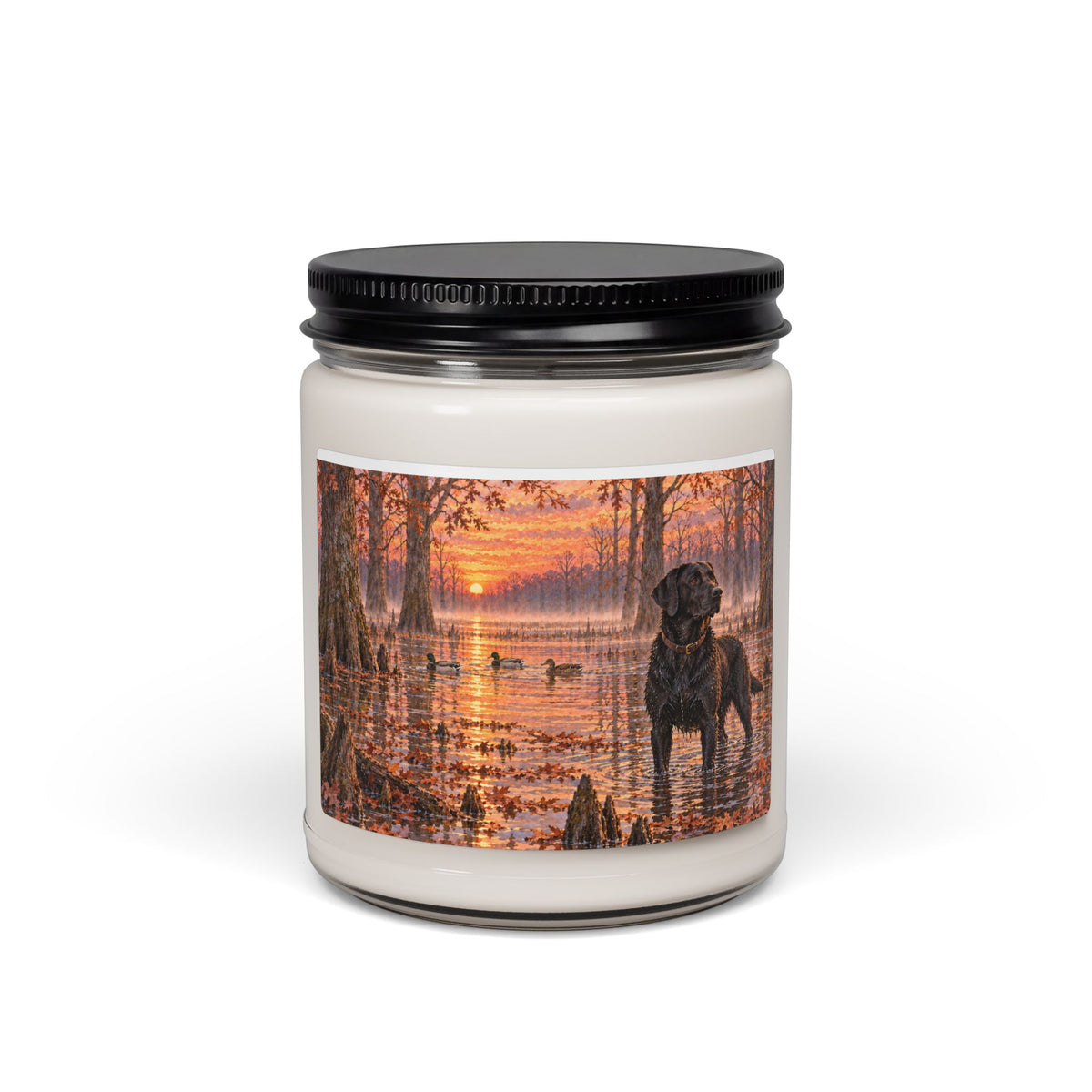 Soy Candle — Black Labrador at Sunset | Autumn Lake Scented Candle (9oz)