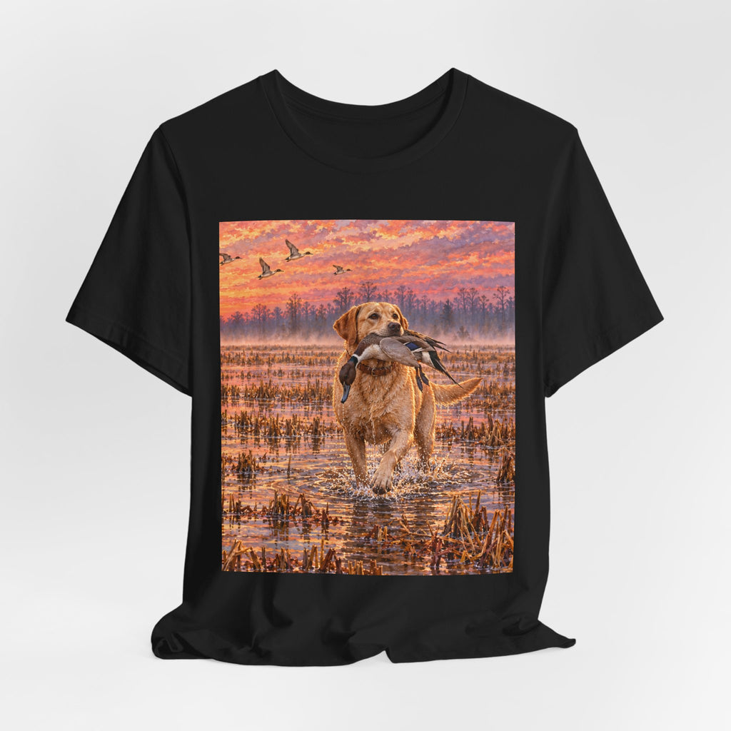 Sunset Retriever T-Shirt — Golden Retriever Sunset Scene Tee