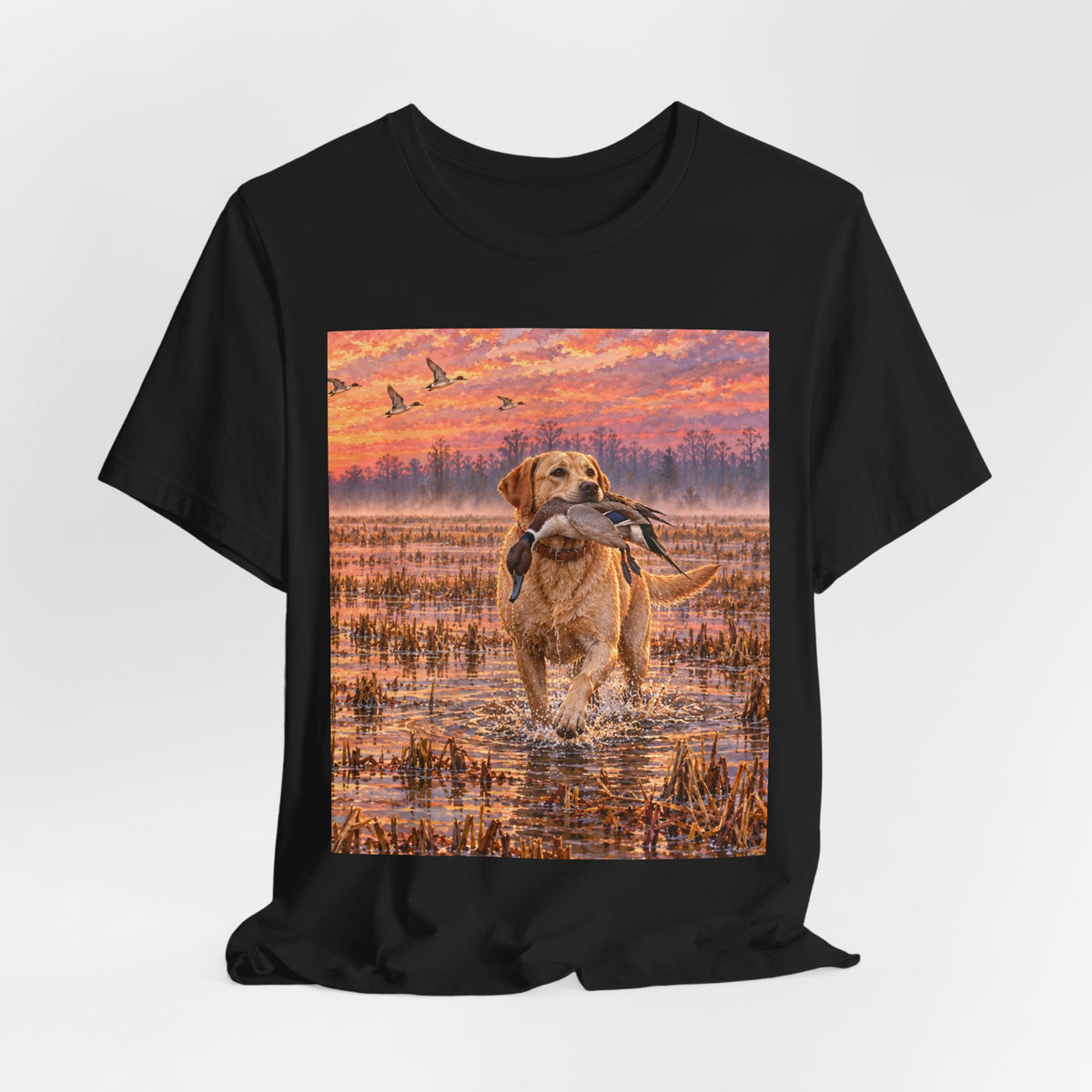 Sunset Retriever T-Shirt — Golden Retriever Sunset Scene Tee