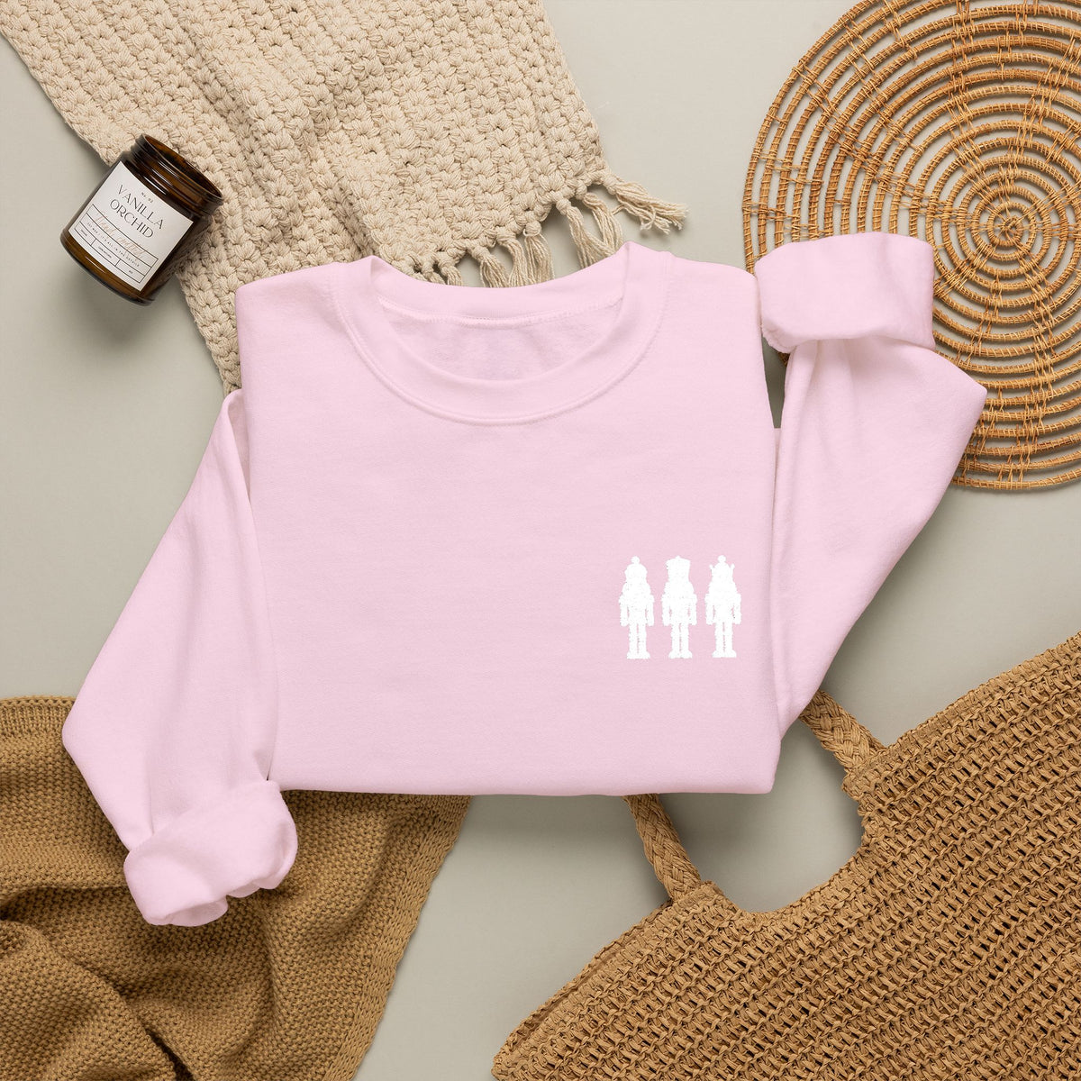 Three Nutcrackers Embroidered Crewneck Sweatshirt | Christmas Sweater