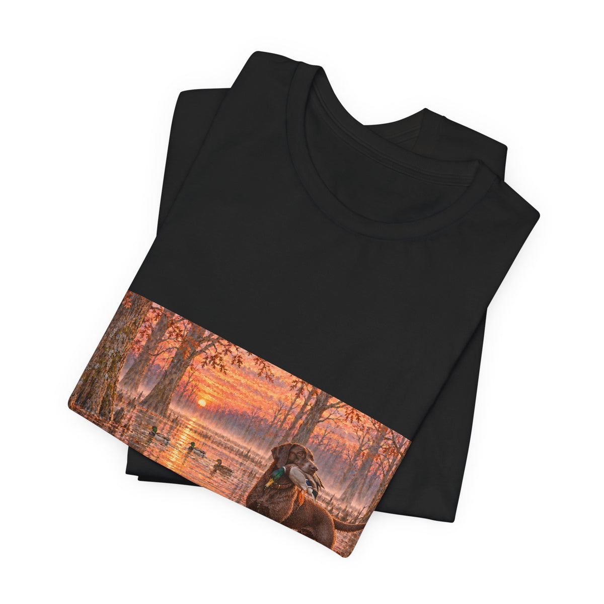 Sunset Bay Retriever T-Shirt — Dog Lover Sunset Woodland Tee