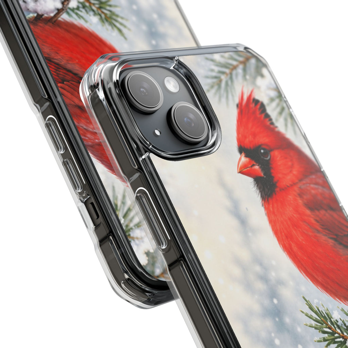 Clear Magnetic Phone Case — Winter Cardinal Scene