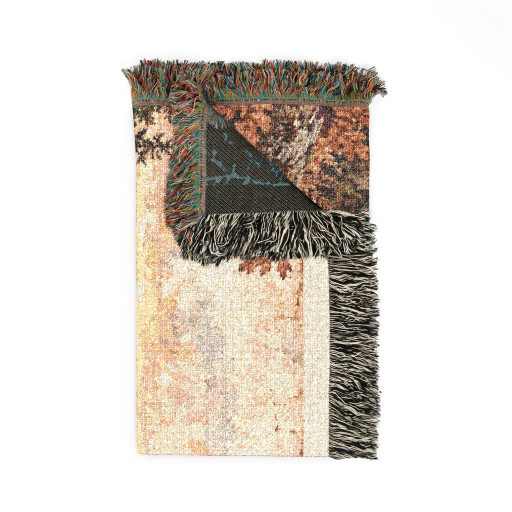 Deer Lake Woven Blanket — Scenic Woodland Throw with 'Welcome' Embroidery