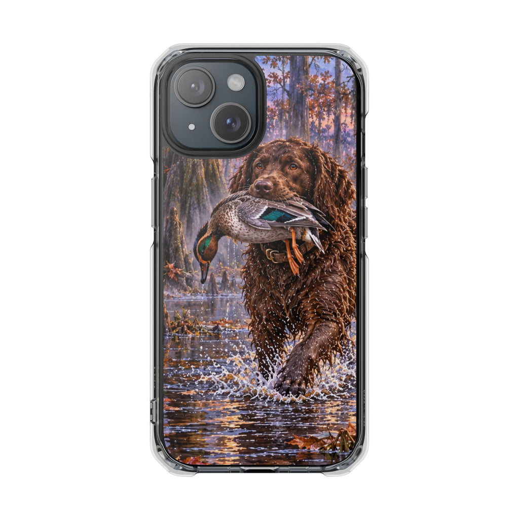 Clear Magnetic Phone Case — Boykin spaniel with Duck swamp