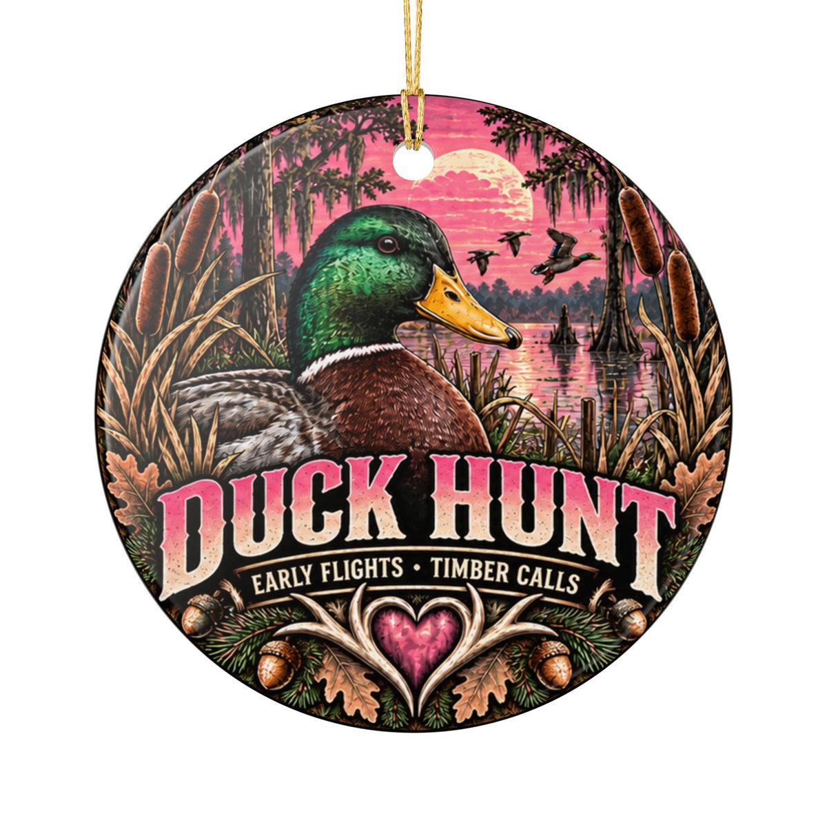 Personalized Pink Duck Hunter Ornament, Custom Name 2026 Christmas Keepsake, Hunting Roots Gift