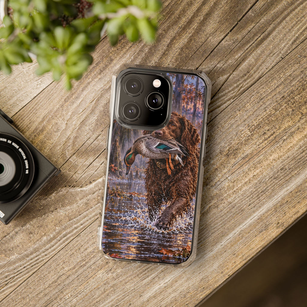 Clear Magnetic Phone Case — Boykin spaniel with Duck swamp