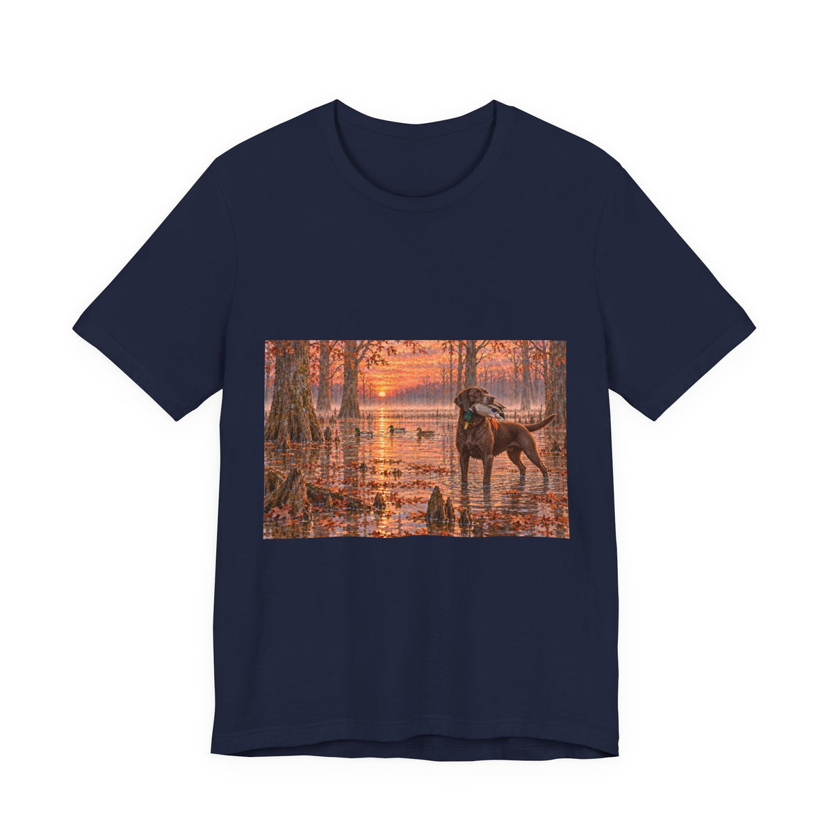 Sunset Bay Retriever T-Shirt — Dog Lover Sunset Woodland Tee