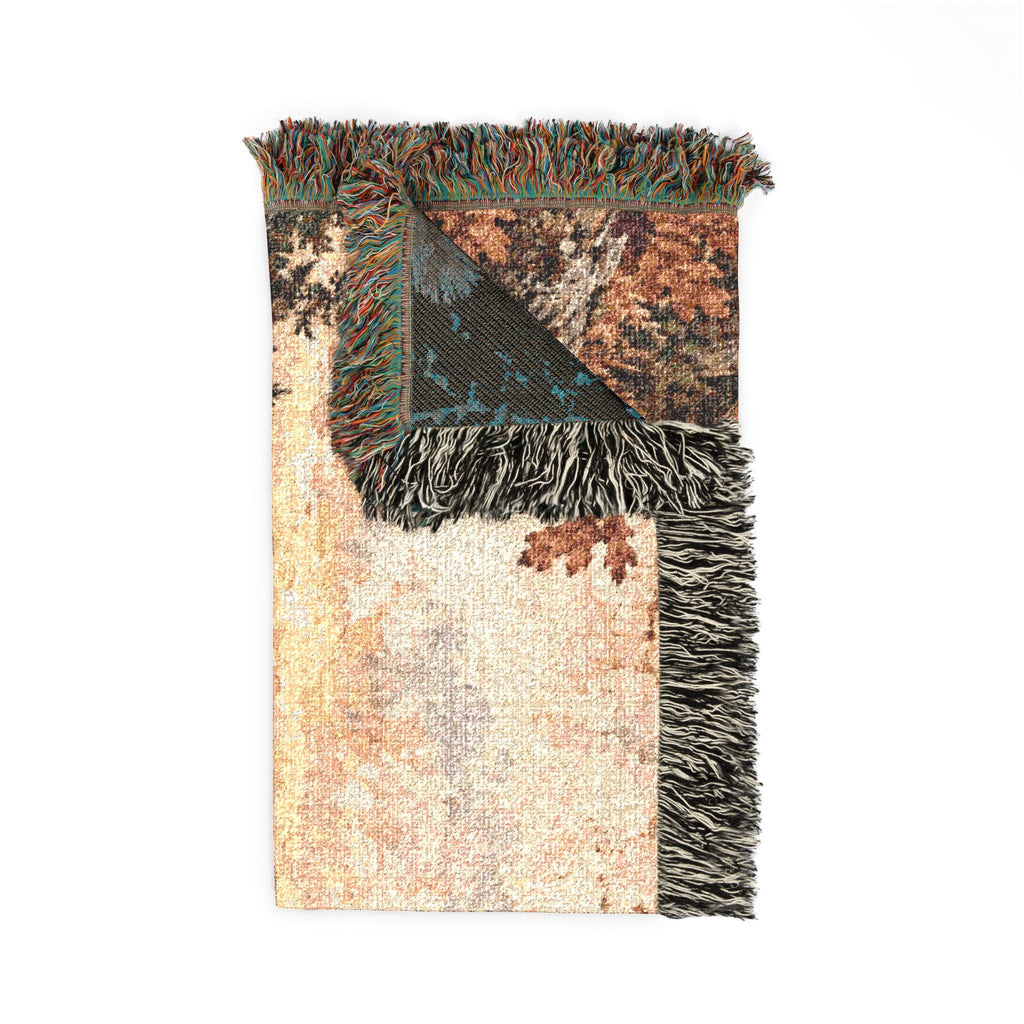 Deer Lake Woven Blanket — Scenic Woodland Throw with 'Welcome' Embroidery