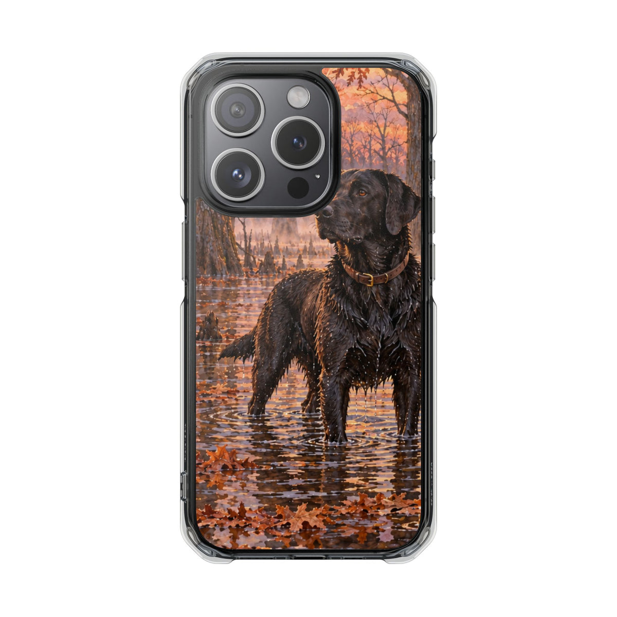 Clear Magnetic Phone Case — Black lab in swamp