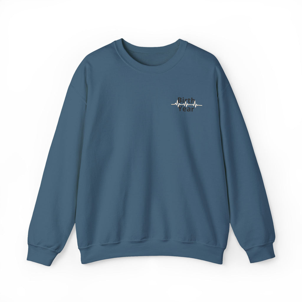 Birth Year Crewneck Sweatshirt — Personalized Vintage Heartbeat Design