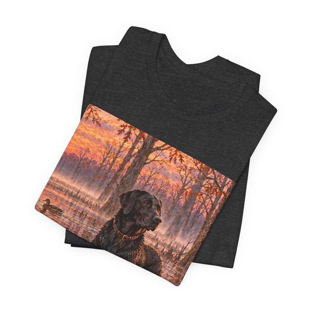 Sunset Bay Labrador Tee — Black Lab Dog Sunset Shirt