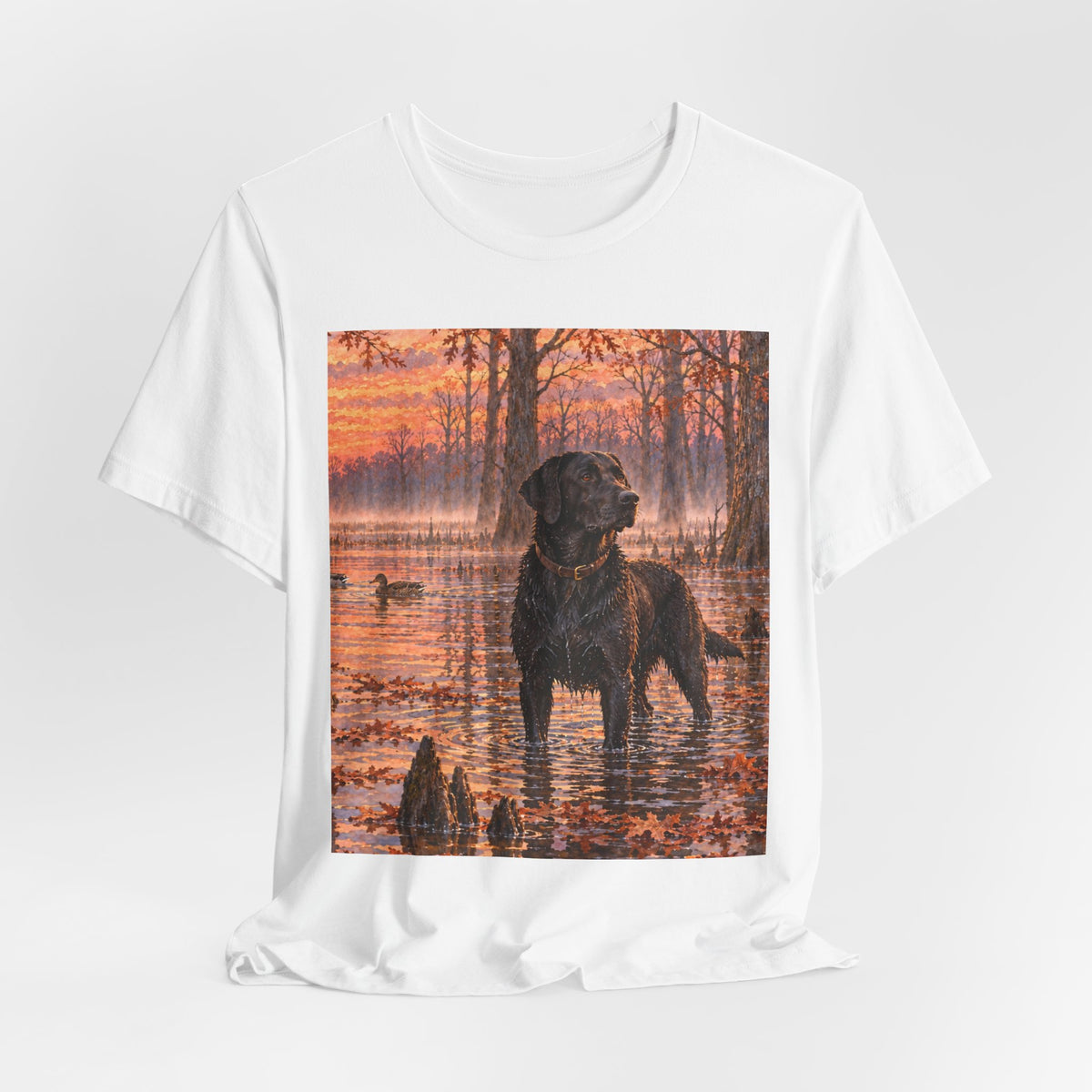 Sunset Bay Labrador Tee — Black Lab Dog Sunset Shirt