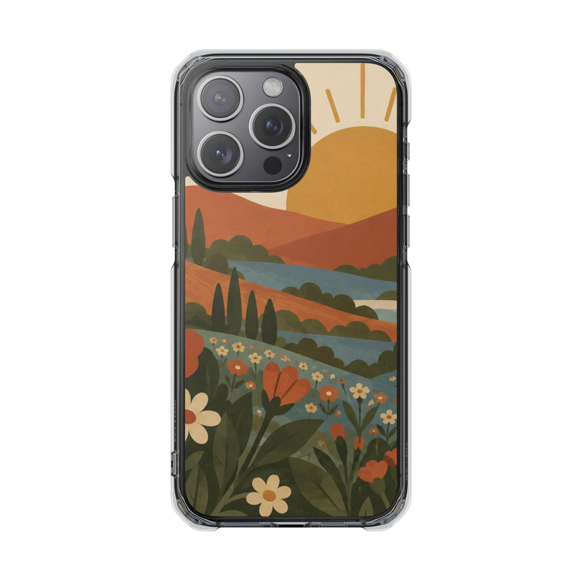 Clear Magnetic Phone Case Floral Sunset Hills Design