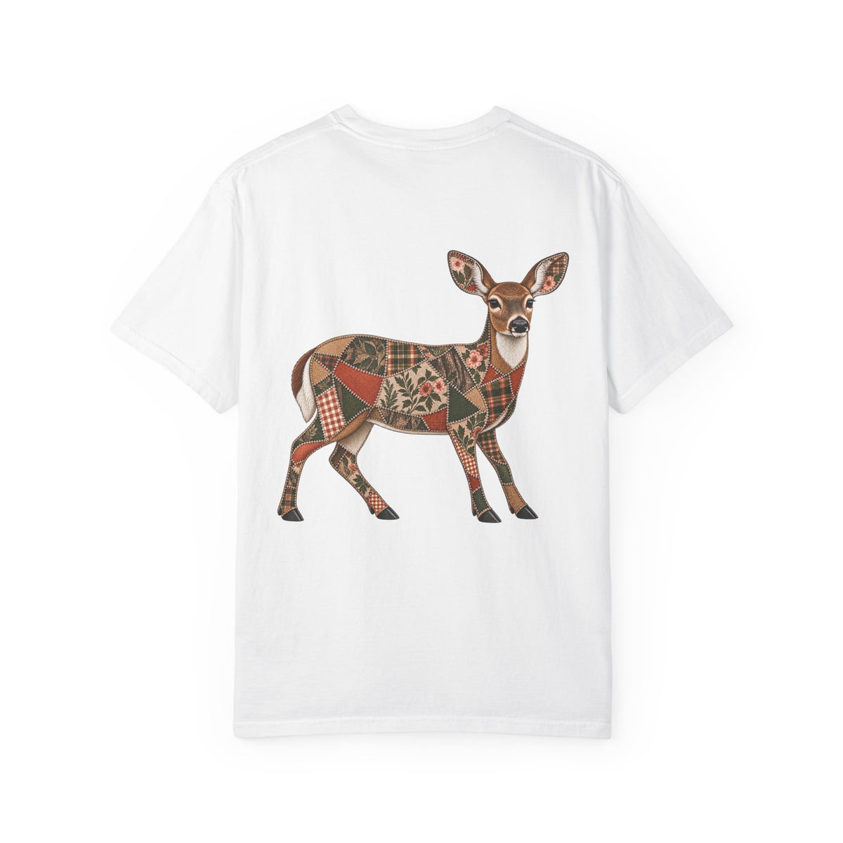 Faux Patchwork Doe Deer Shirt, Hunting Tee, Rustic Deer Hunter Gift