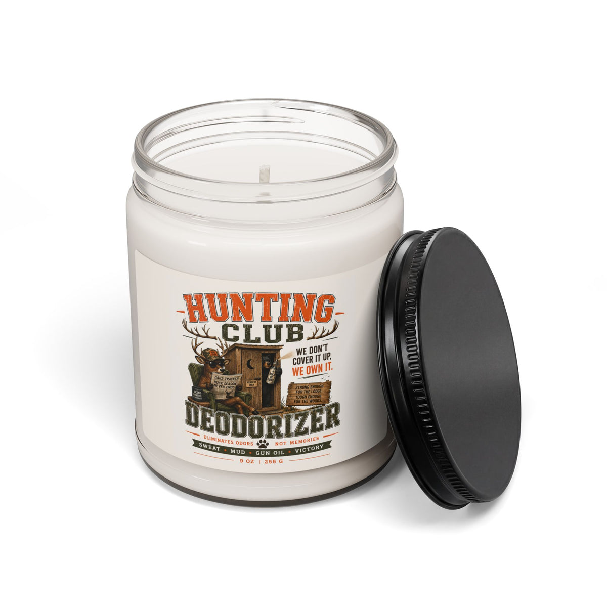 Hunting Club Scented Soy Candle — 'Deodorizer' 9oz (Outdoor & Man Cave Gift)