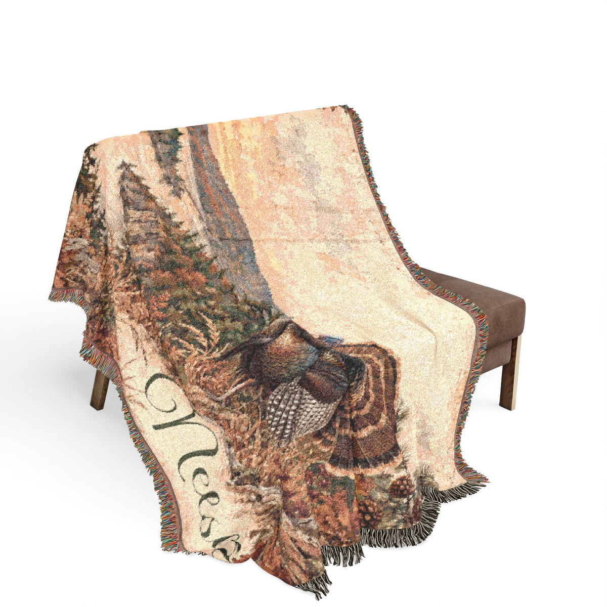Thanksgiving Turkey Woven Blanket — Scenic Autumn Harvest Throw with Personalized Name Option