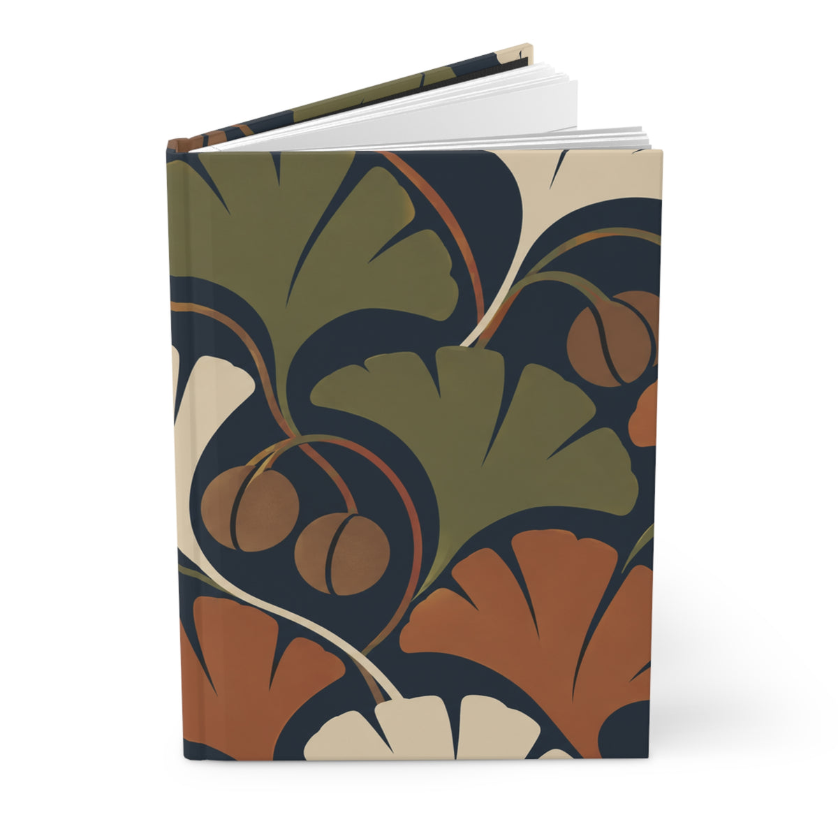 Botanical Ginkgo Hardcover Journal — Retro Floral Lined Notebook