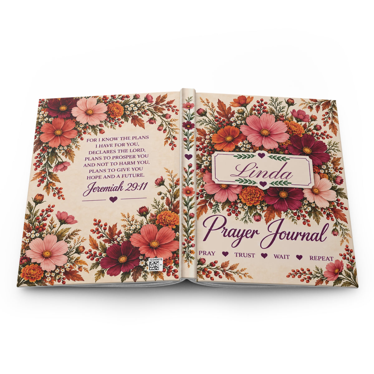 Personalized October Birth Flower Prayer Journal, Cosmos Floral Christian Notebook, Jeremiah 29:11 Bible Verse Gift for Her