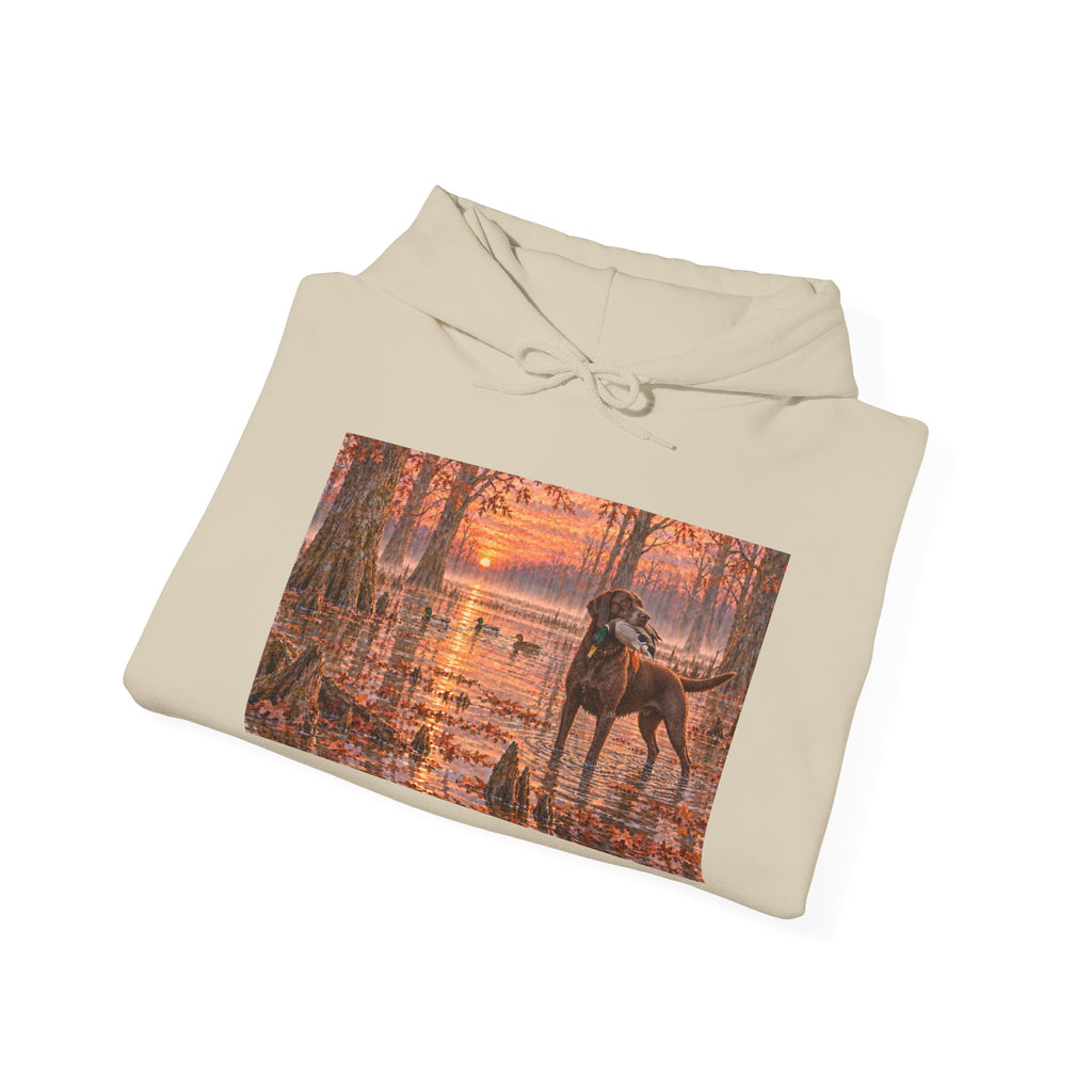 Autumn Hunting Dog Forest Hoodie — Scenic Fall Wildlife Sweatshirt