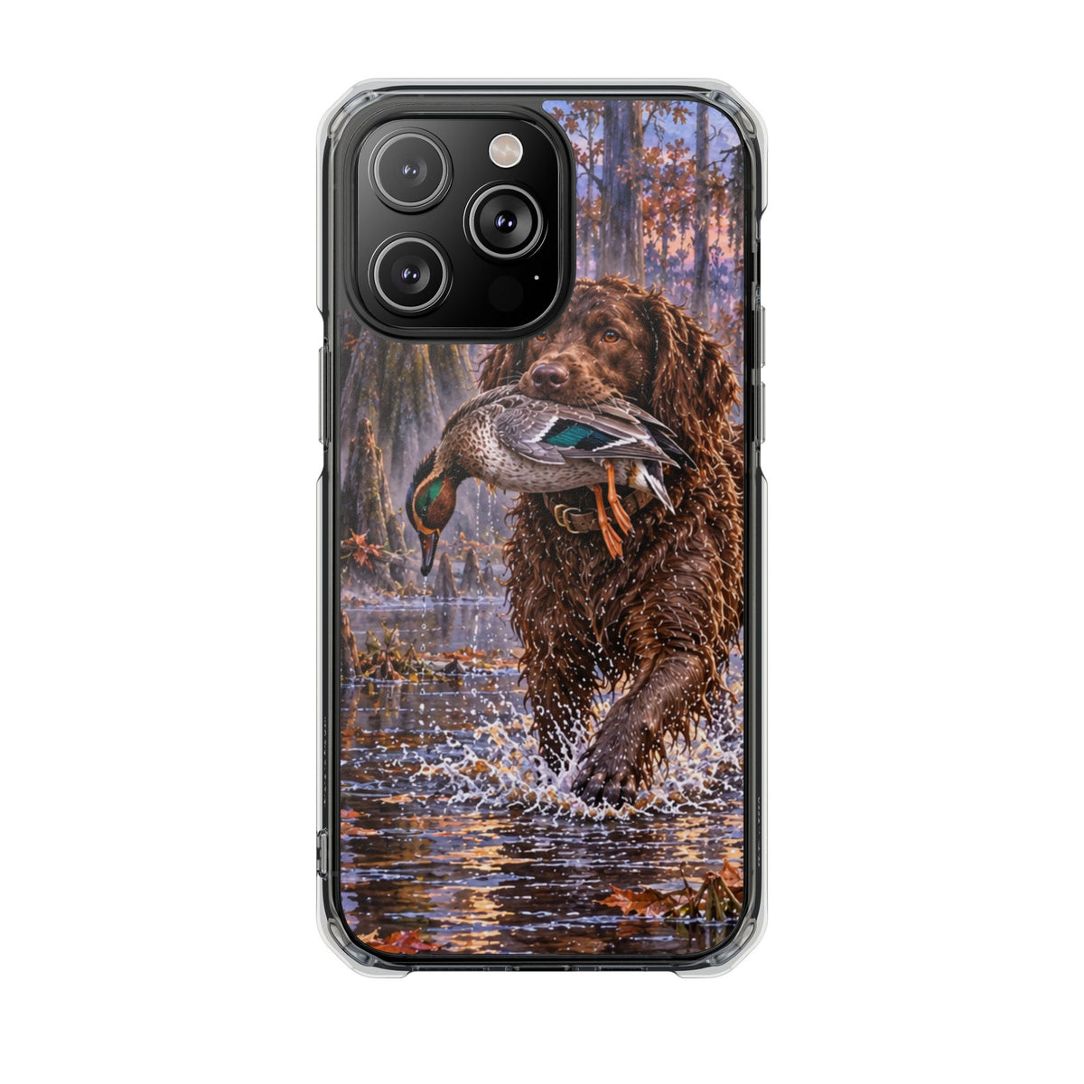 Clear Magnetic Phone Case — Boykin spaniel with Duck swamp